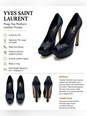 Yves Saint Laurent Navy Blue Leather Peep-Toe Platform Pumps